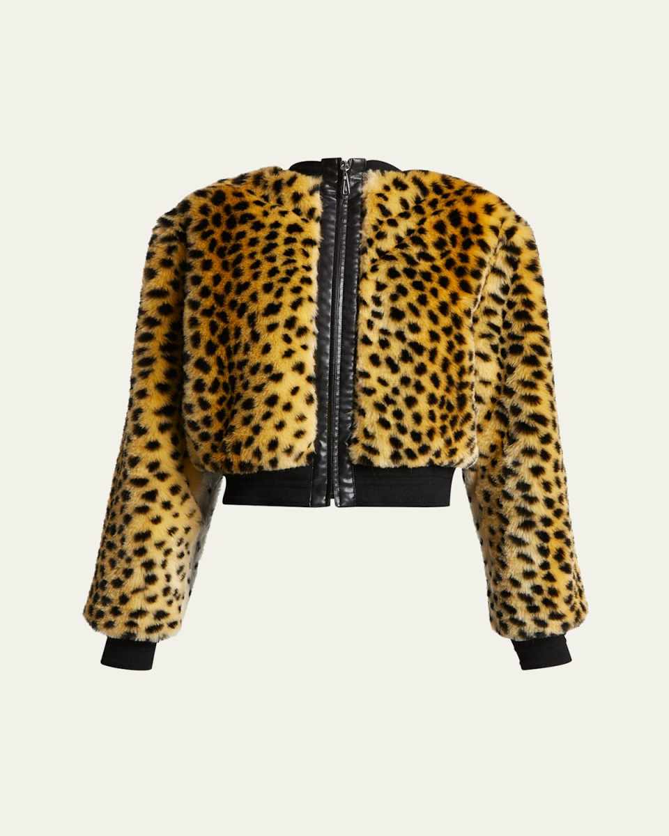 Faux Fur Leopard Print Zip Up Jacket